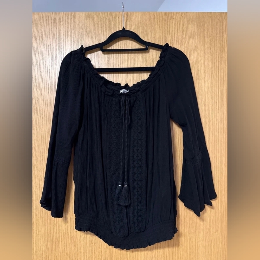Black Off-Shoulder Peasant Top - Women